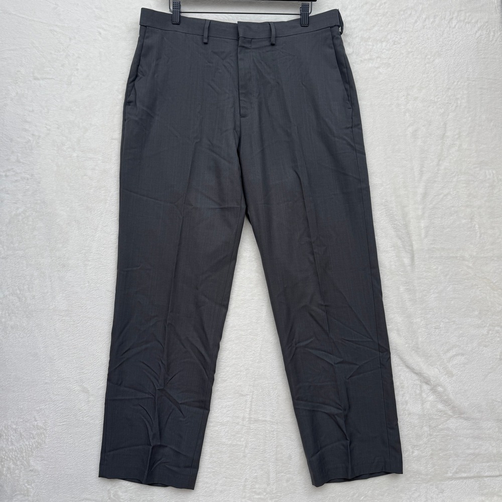 Haggar Dress Pants Mens 36x30 Charcoal Gray Classic Fit Premium Stretch Flat‎